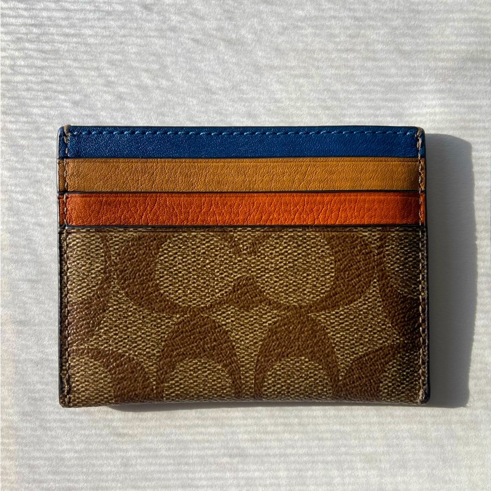 Coach leather wallet, slim card color-block
